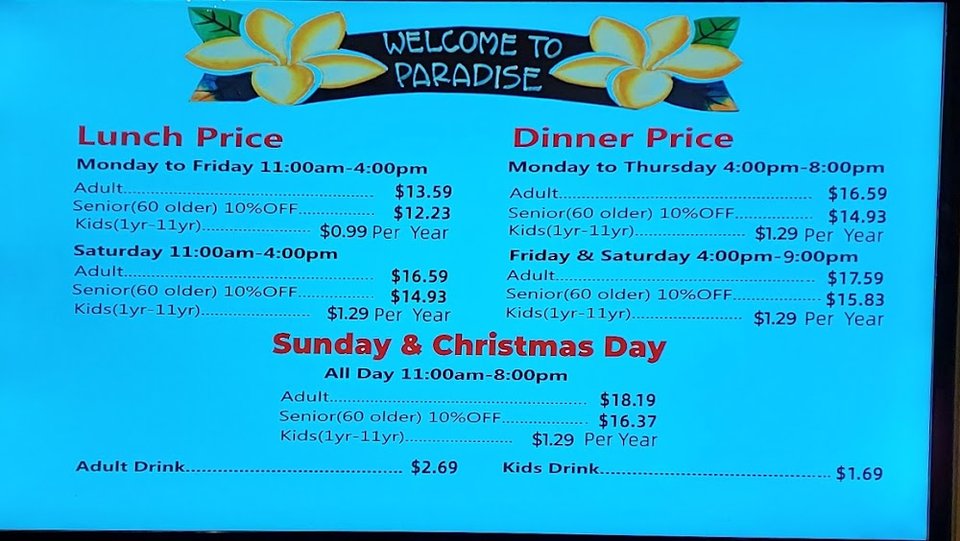 Simple menu layout with drink and buffet options